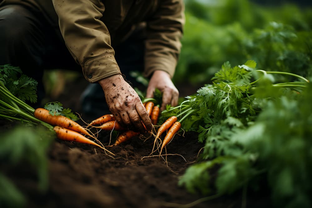 Maraicher qui récolte des carottes